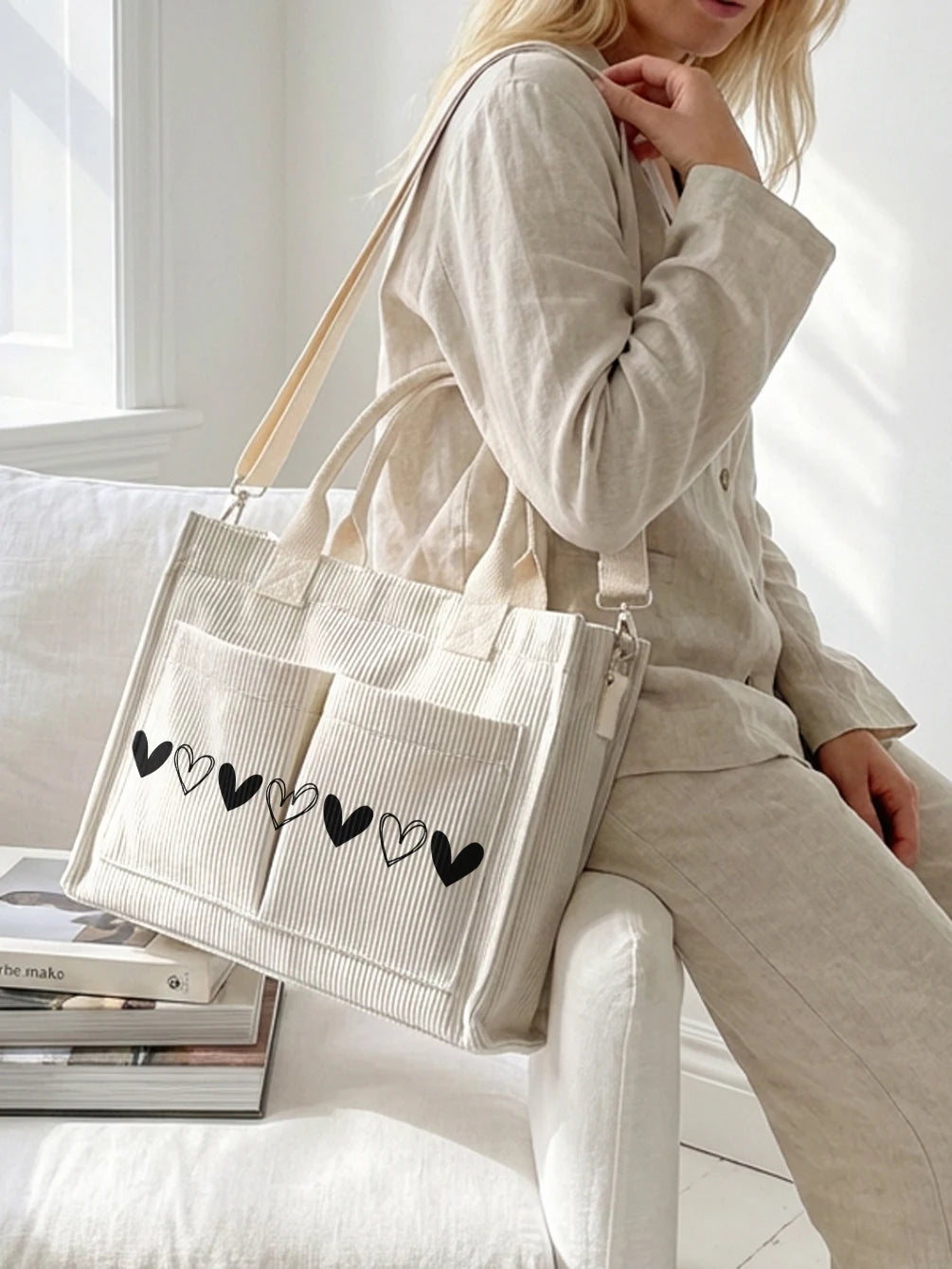 Cœur Noir | Sac cabas en velours côtelé