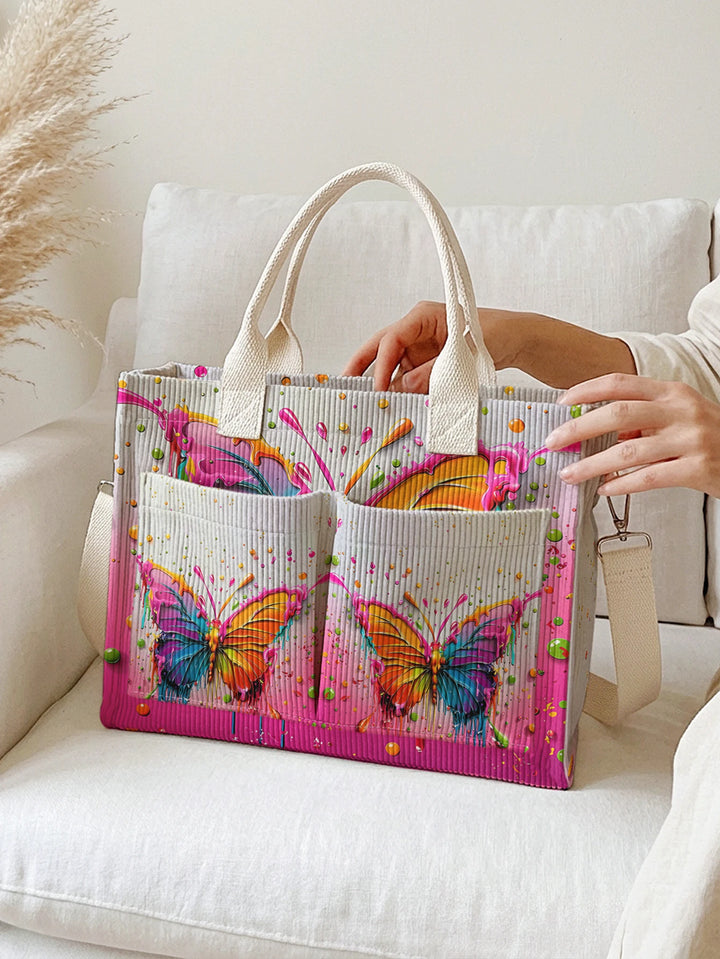 Papillon Coloré | Sac cabas en velours côtelé