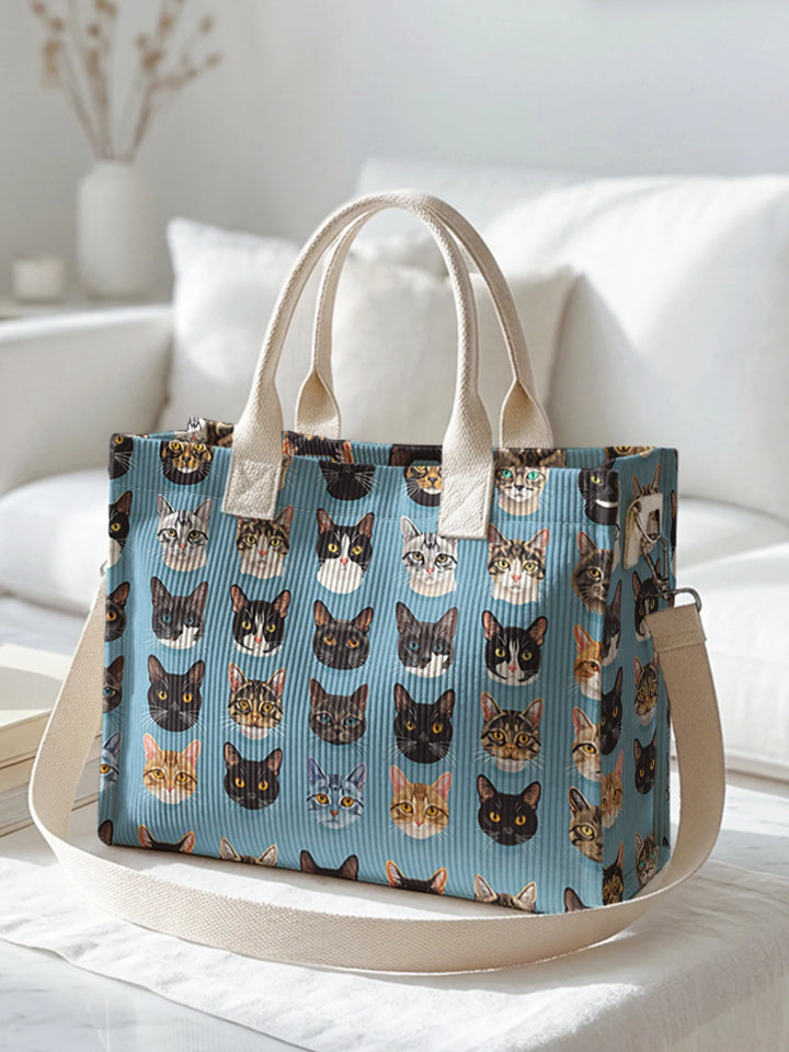 Chats Bleus | Sac cabas en velours côtelé