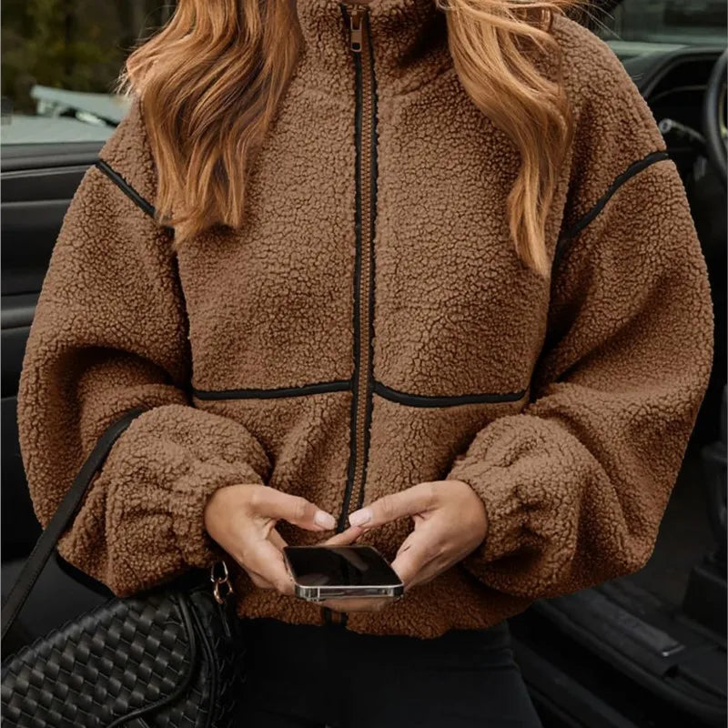 Teddy | Veste courte effet bouclette à col montant