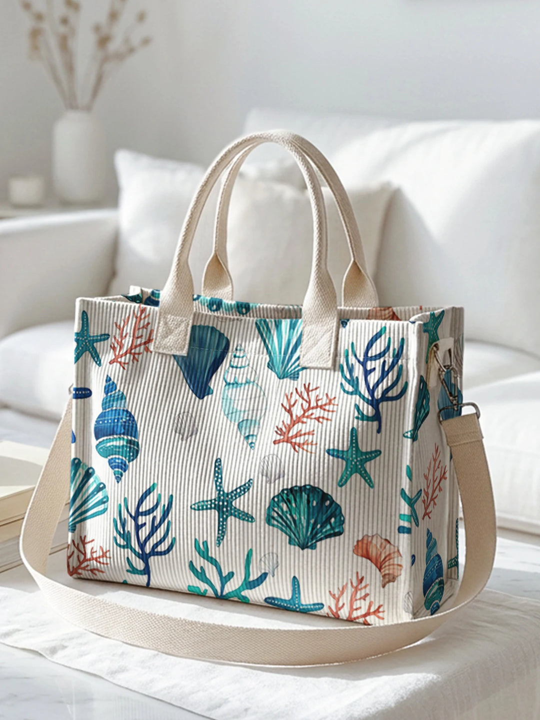 Océan Aquarelle | Sac cabas en velours côtelé