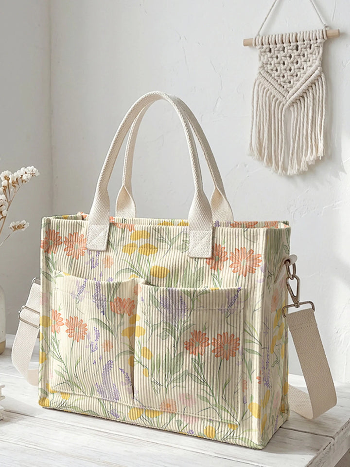 Lavande & Marguerites | Sac cabas en velours côtelé