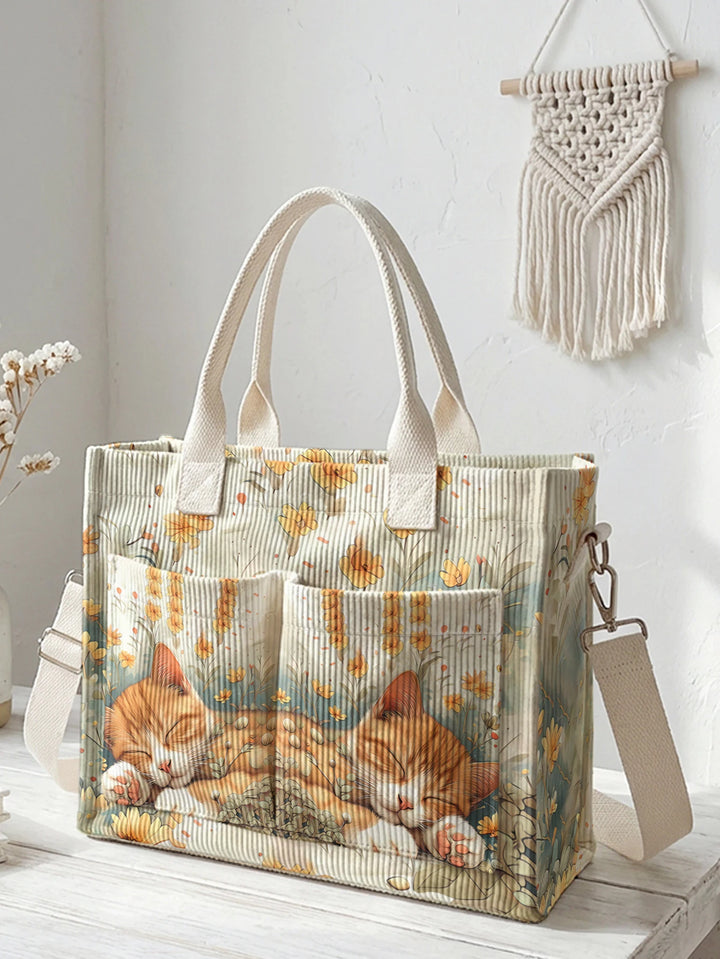 Chat Dormeur | Sac cabas en velours côtelé