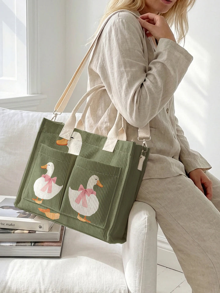 Coin-Coin le Canard | Sac cabas en velours côtelé