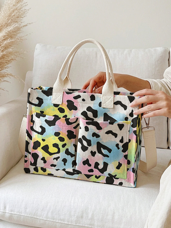 Léopard Pastel | Sac cabas en velours côtelé