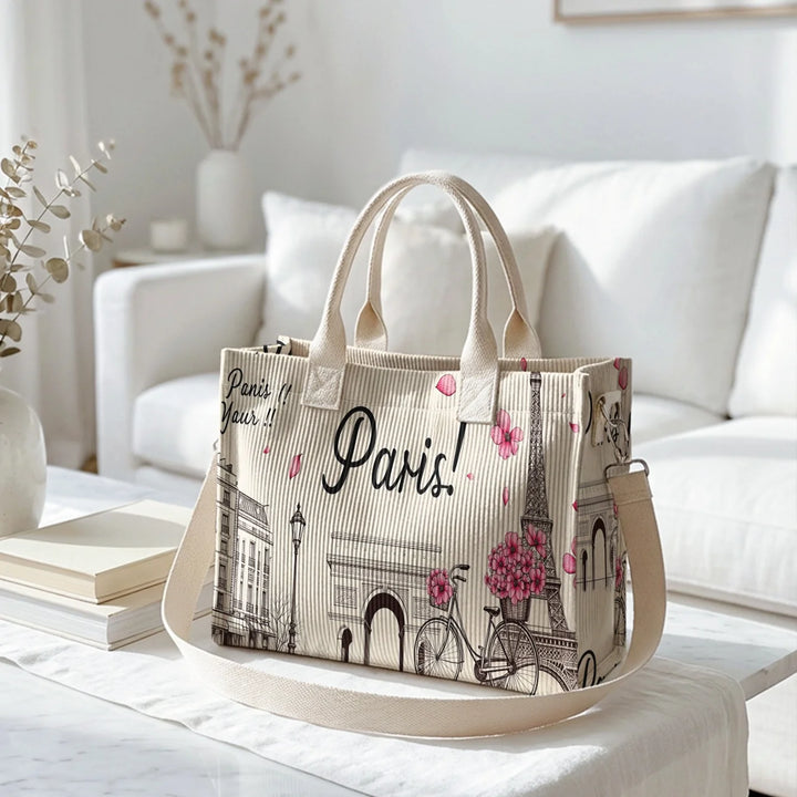Paris Fleuri | Sac cabas en velours côtelé
