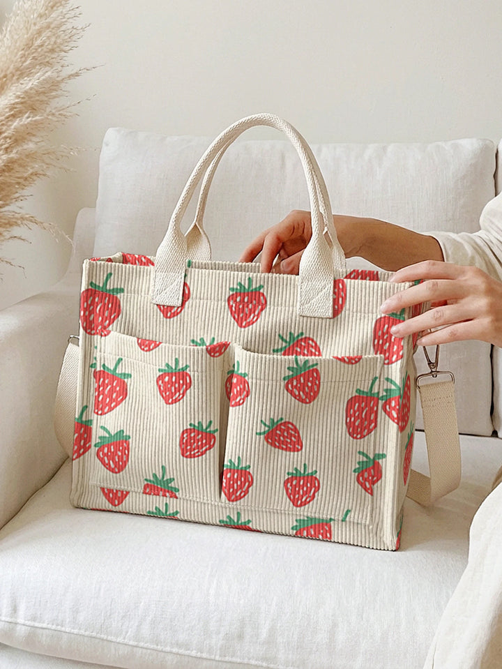 Fraise | Sac cabas en velours côtelé