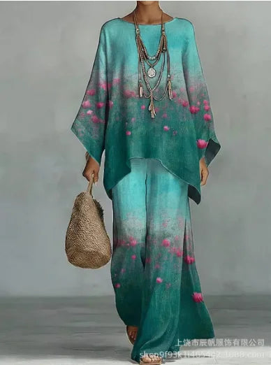 Florence | Ensemble turquoise à fleurs roses