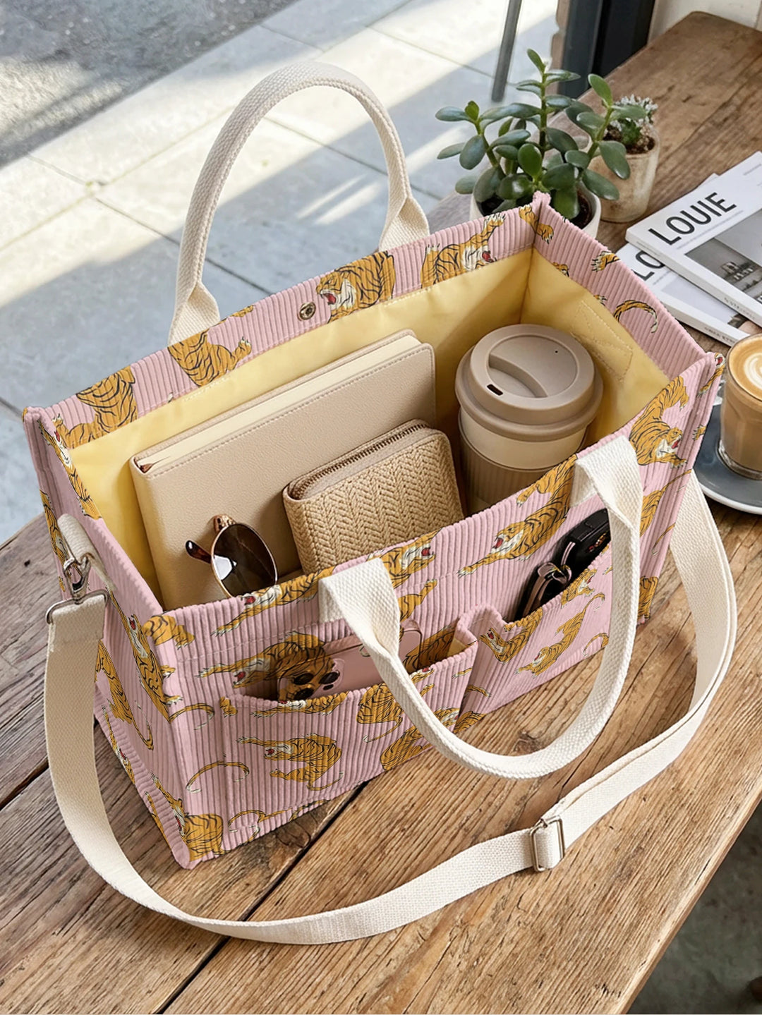 Tigrou Rose | Sac cabas en velours côtelé