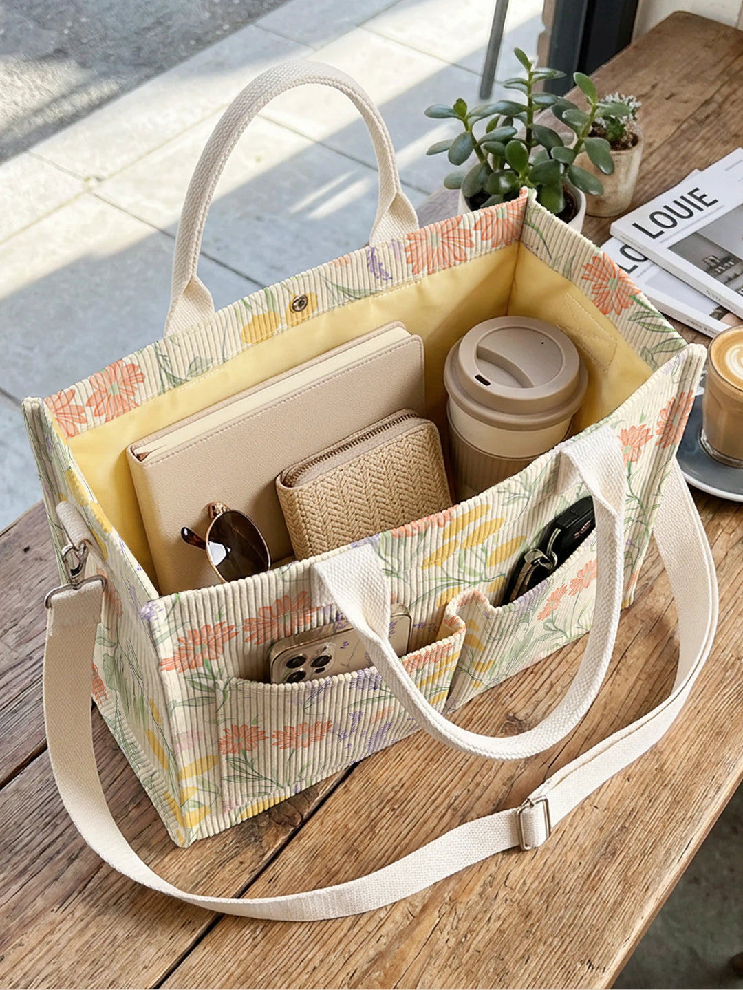 Lavande & Marguerites | Sac cabas en velours côtelé