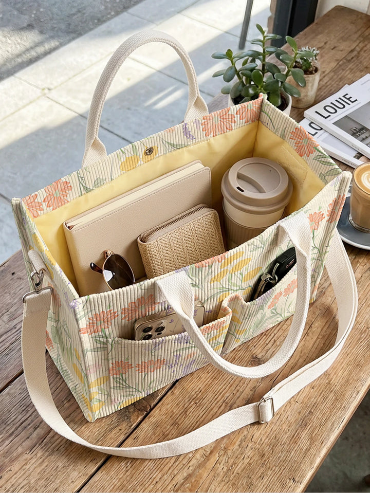 Lavande & Marguerites | Sac cabas en velours côtelé