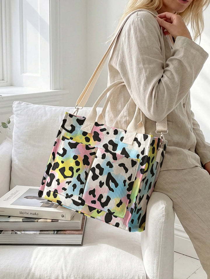 Léopard Pastel | Sac cabas en velours côtelé