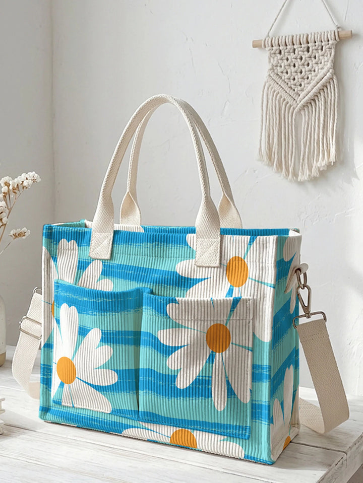 Marguerite Bleue | Sac cabas en velours côtelé