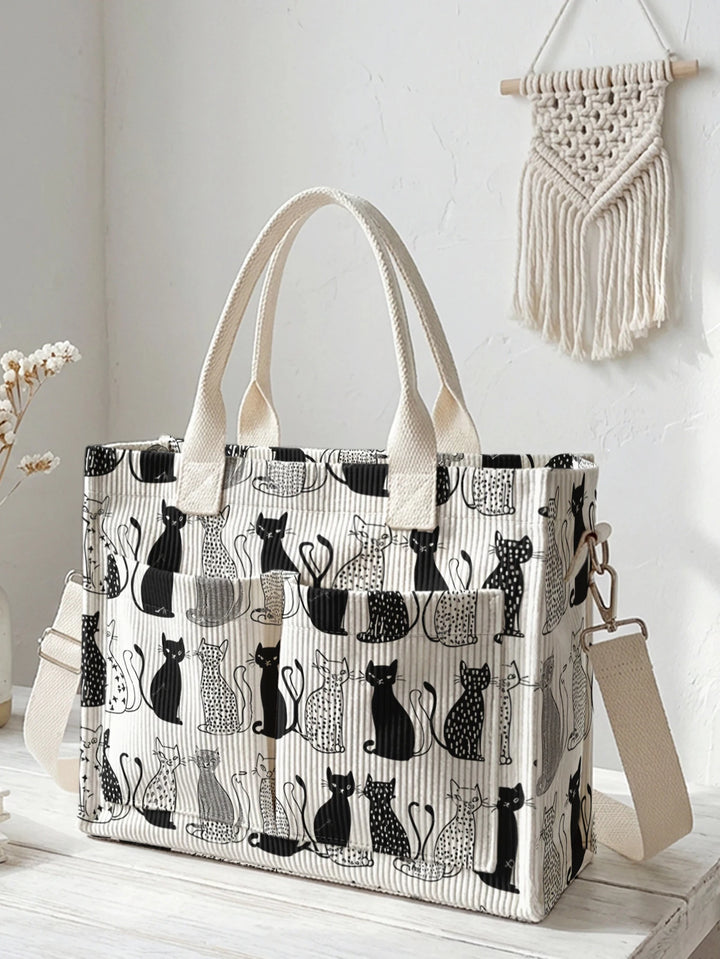 Duo de Chats | Sac cabas en velours côtelé