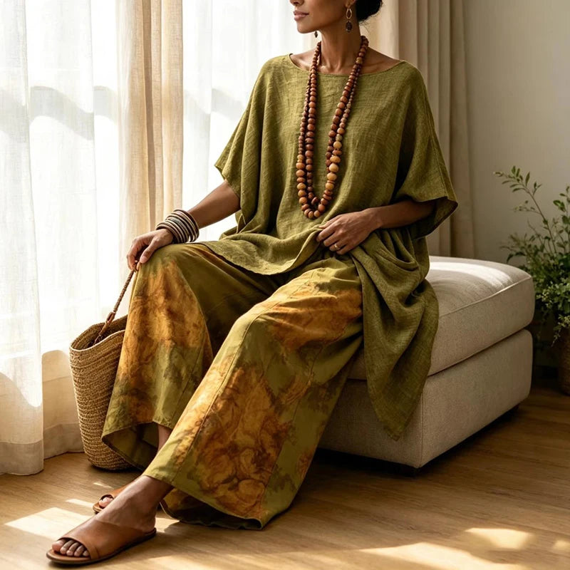 Aranxa | Ensemble à deux pièces Décolleté en O et pantalon jambes