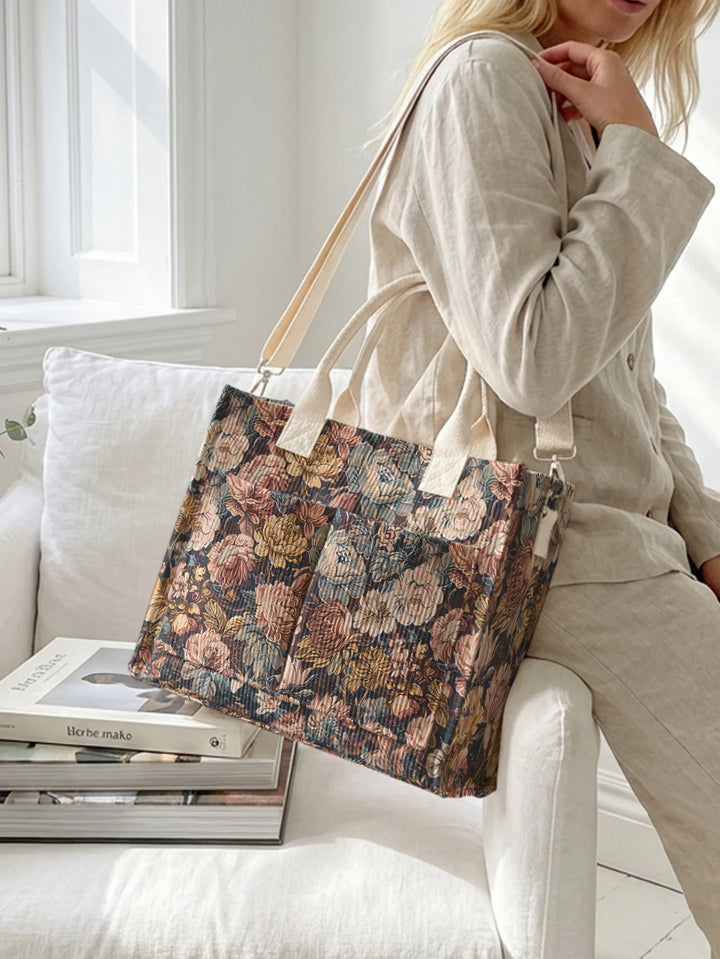 Jardin Vintage | Sac cabas en velours côtelé