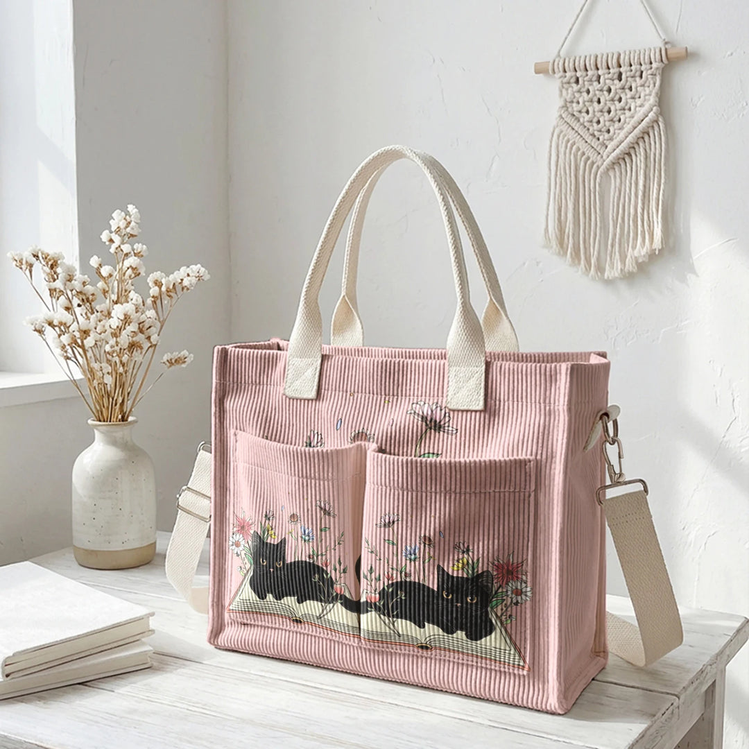 Chat Lecteur | Sac cabas en velours côtelé