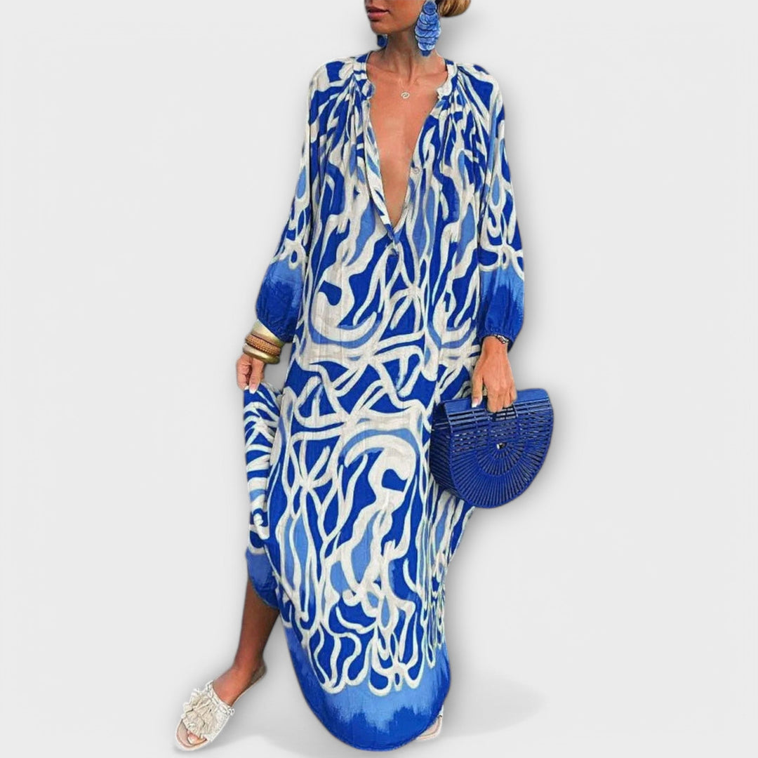 VANESSE | ROBE MAXI À MANCHES LONGUES EN V POUR FEMMES