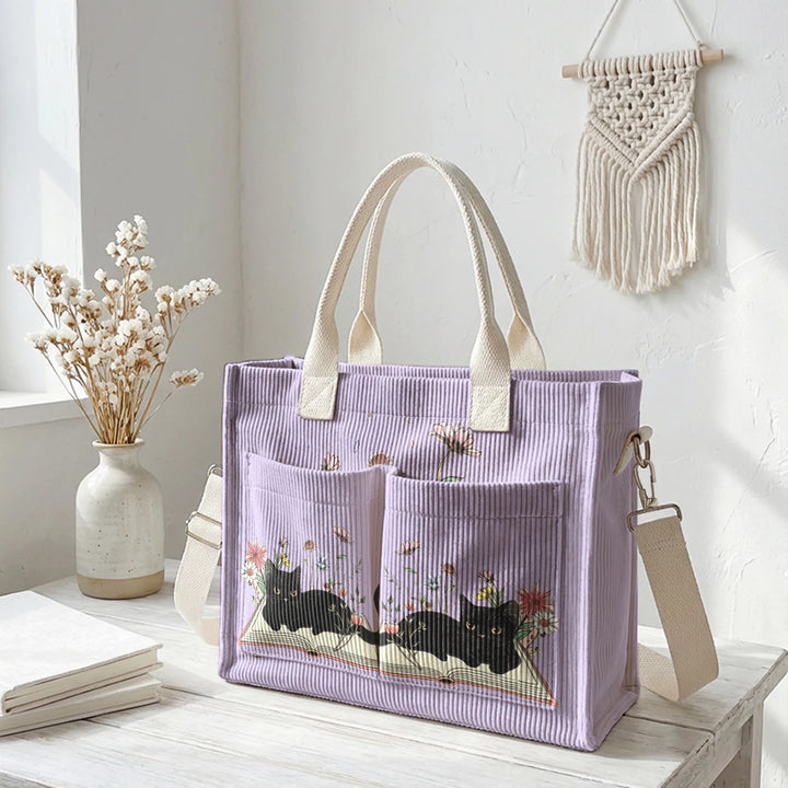 Chat Lecteur | Sac cabas en velours côtelé