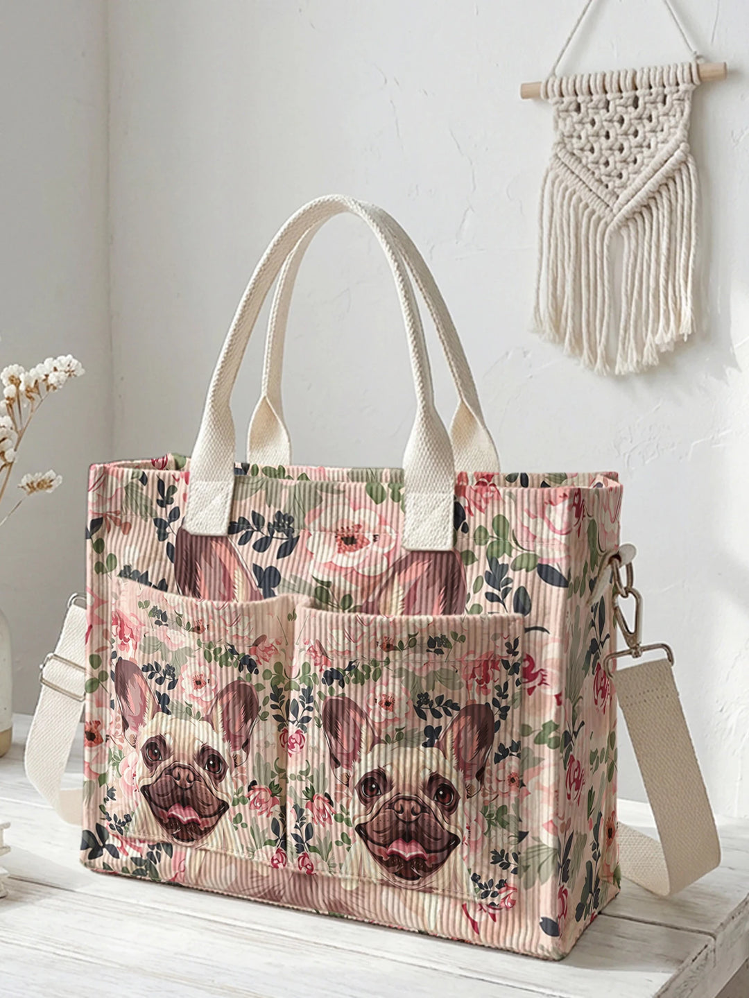 Boubou le Bouledogue | Sac cabas en velours côtelé