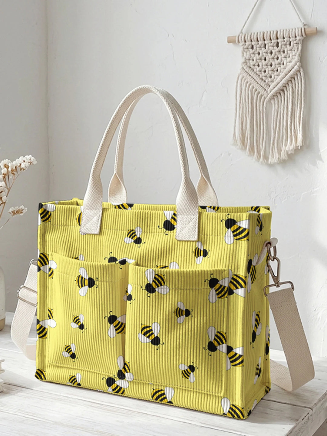 Maya l’Abeille | Sac cabas en velours côtelé