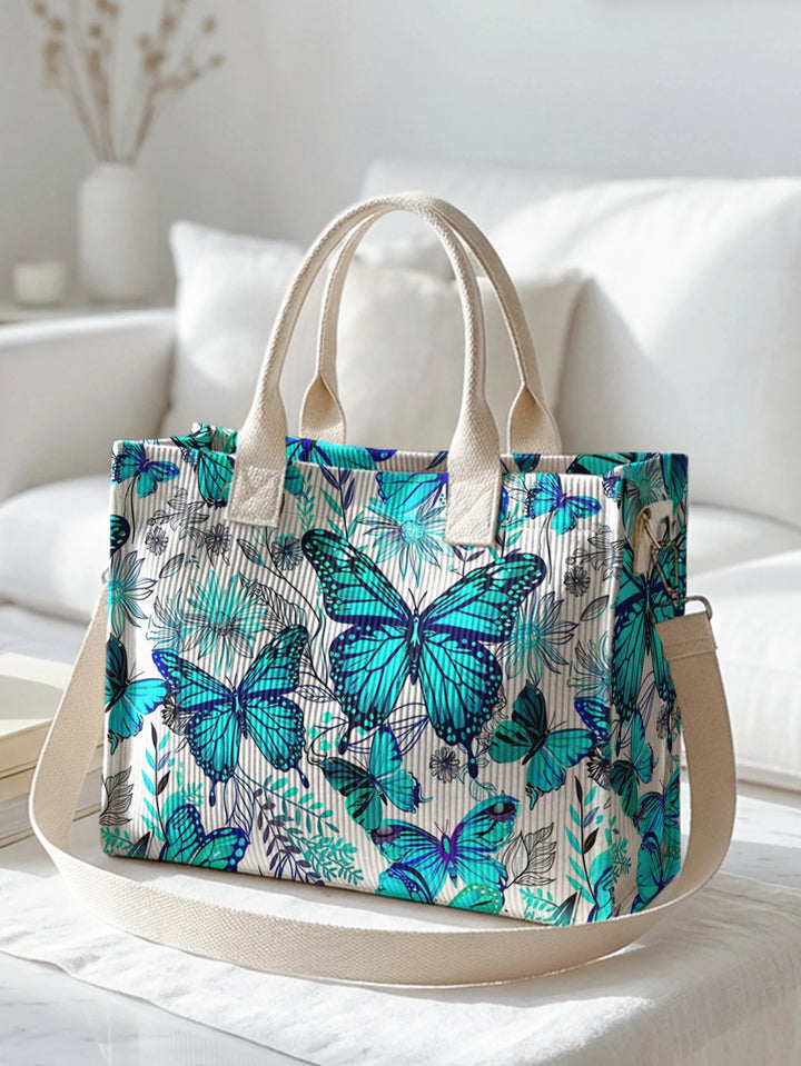 Papillons en Fleurs | Sac cabas en velours côtelé