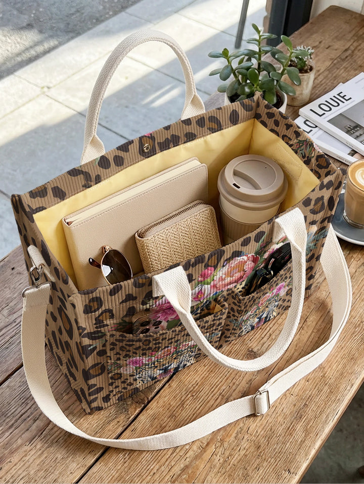 Léopard Fleuri | Sac cabas en velours côtelé