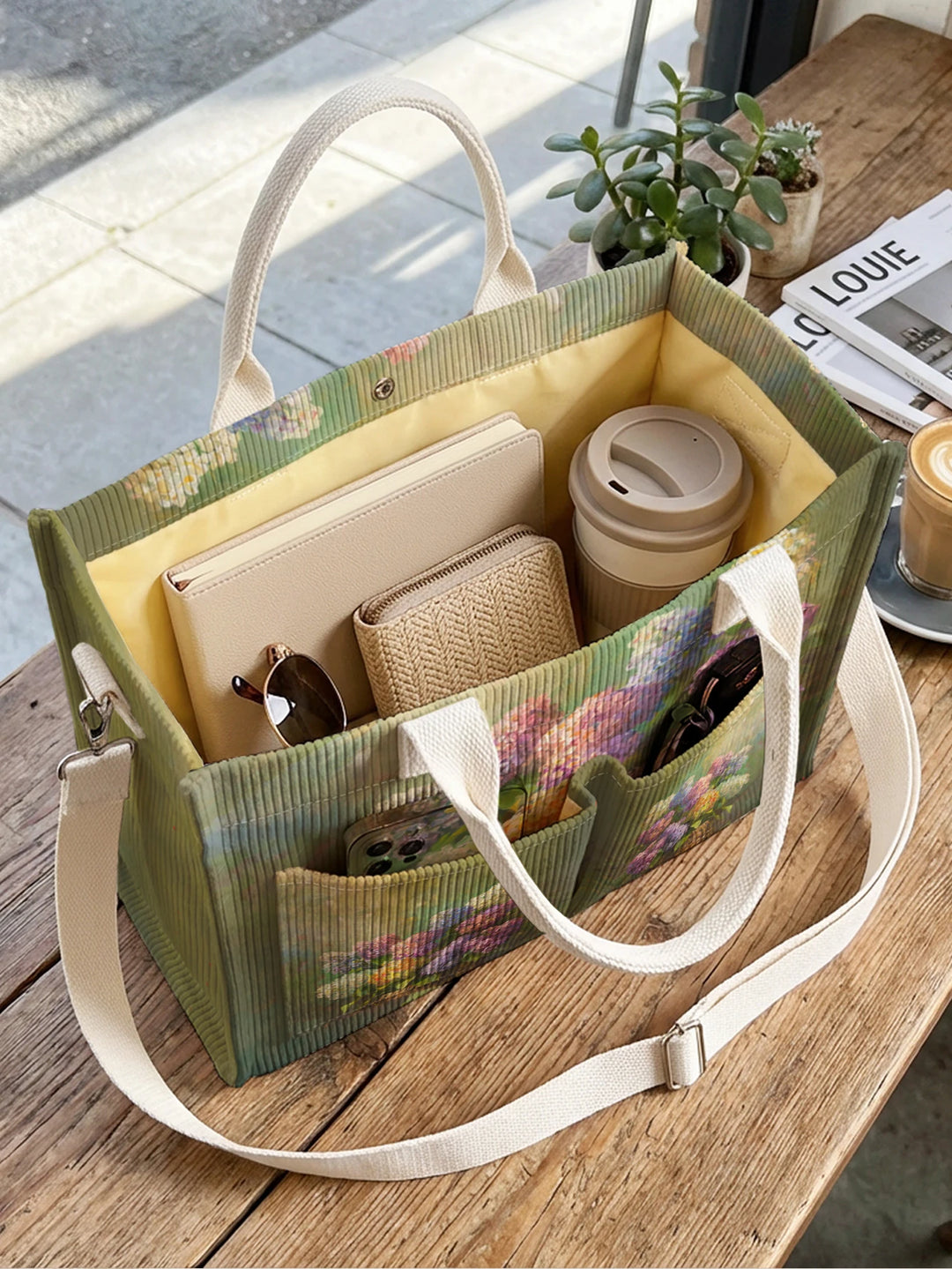 Sac cabas en velours côtelé Hortensia, présentation du modèle