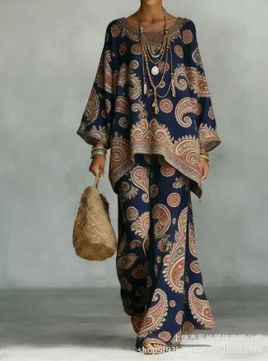Isabelle | Ensemble bleu marine à motif cachemire