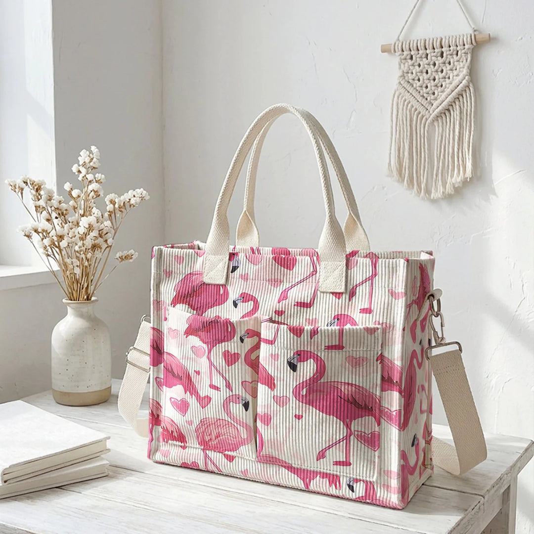 Flamant & Cœur | Sac cabas en velours côtelé