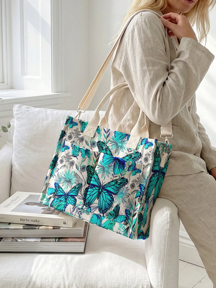 Papillons en Fleurs | Sac cabas en velours côtelé