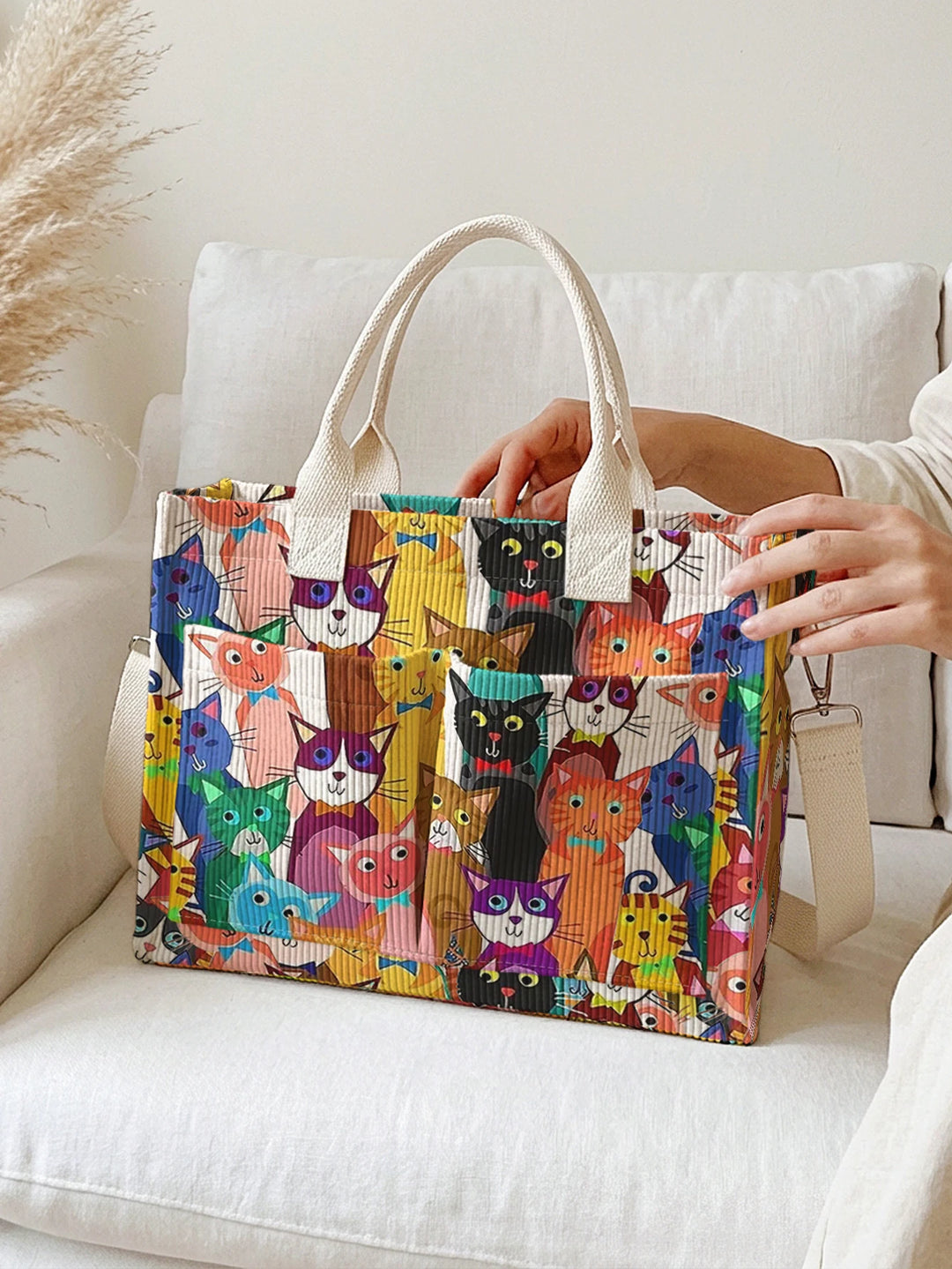 Chats Multicolores | Sac cabas en velours côtelé