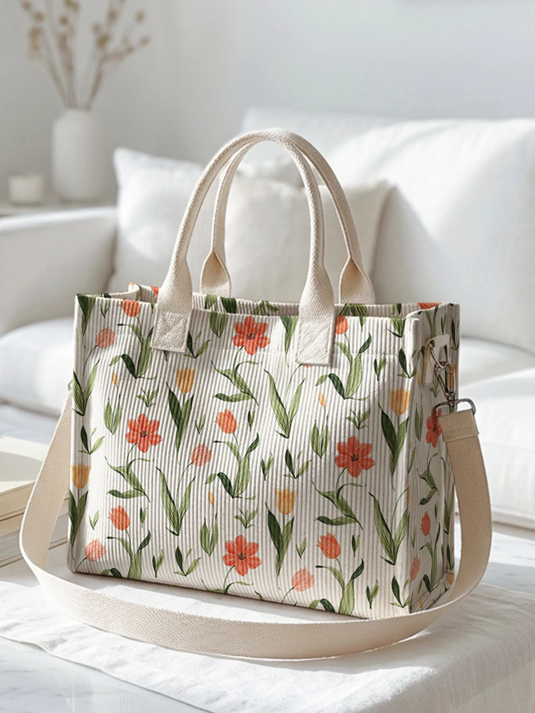 Tulipes | Sac cabas en velours côtelé