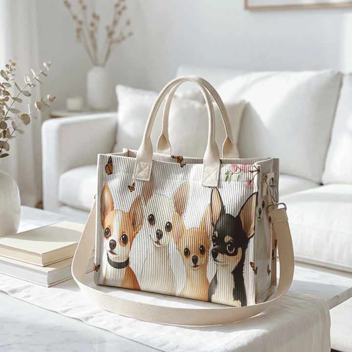 Chichi le Chihuahua | Sac cabas en velours côtelé