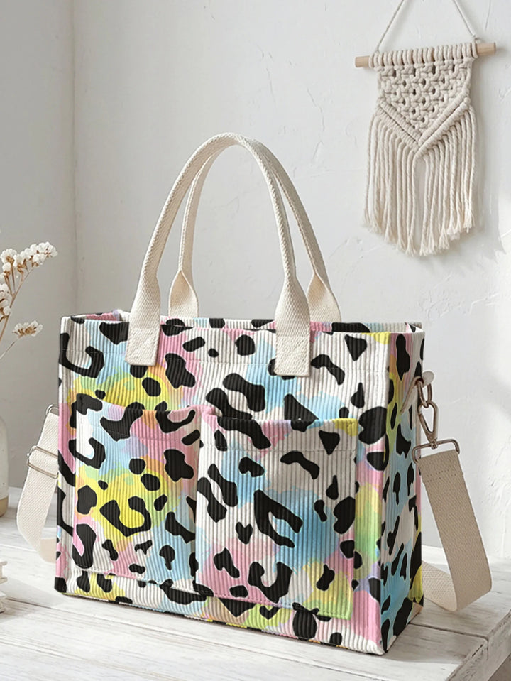 Léopard Pastel | Sac cabas en velours côtelé