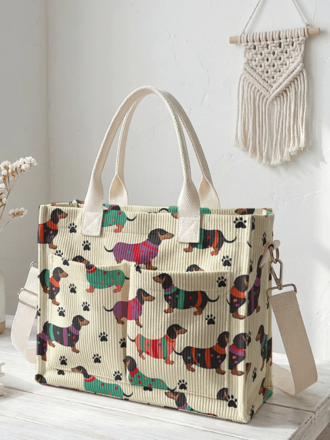 Dachou le Teckel | Sac cabas en velours côtelé