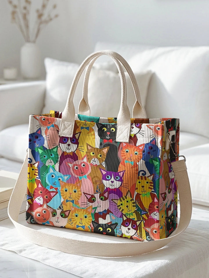 Chats Multicolores | Sac cabas en velours côtelé