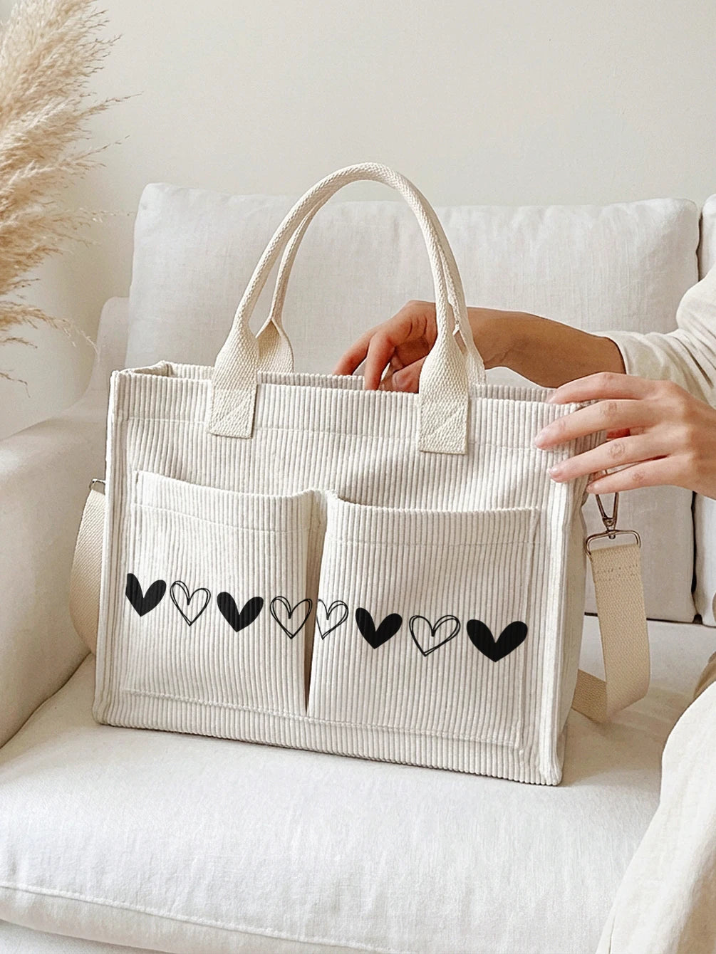 Cœur Noir | Sac cabas en velours côtelé