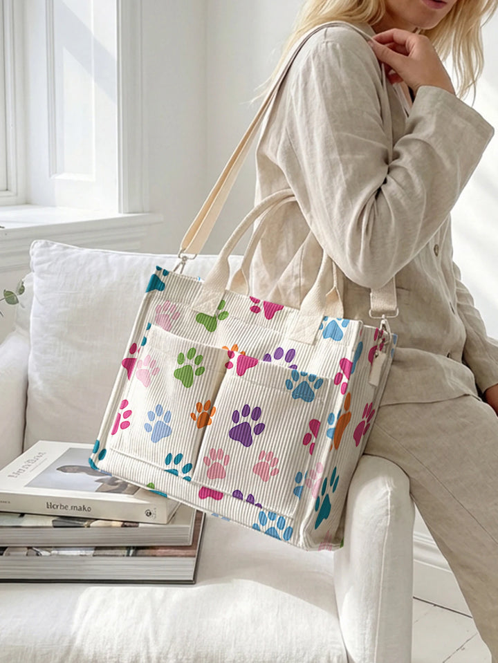 Sac cabas en velours côtelé Pattes Colorées, présentation du modèle