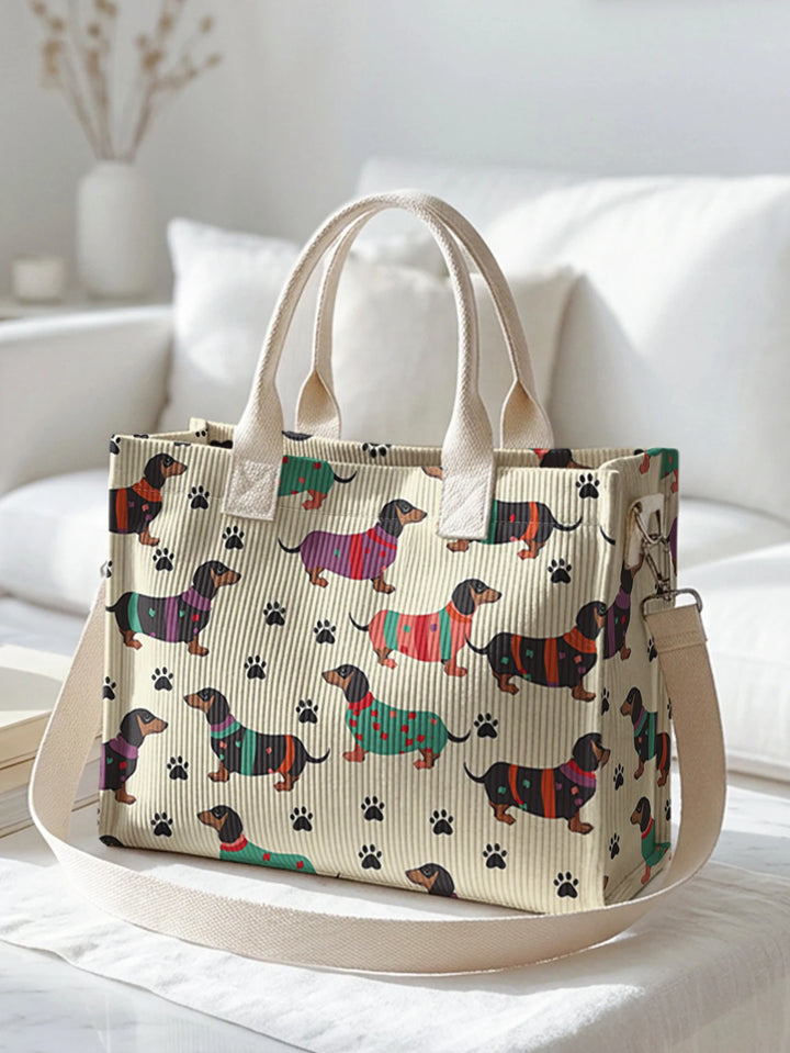 Dachou le Teckel | Sac cabas en velours côtelé