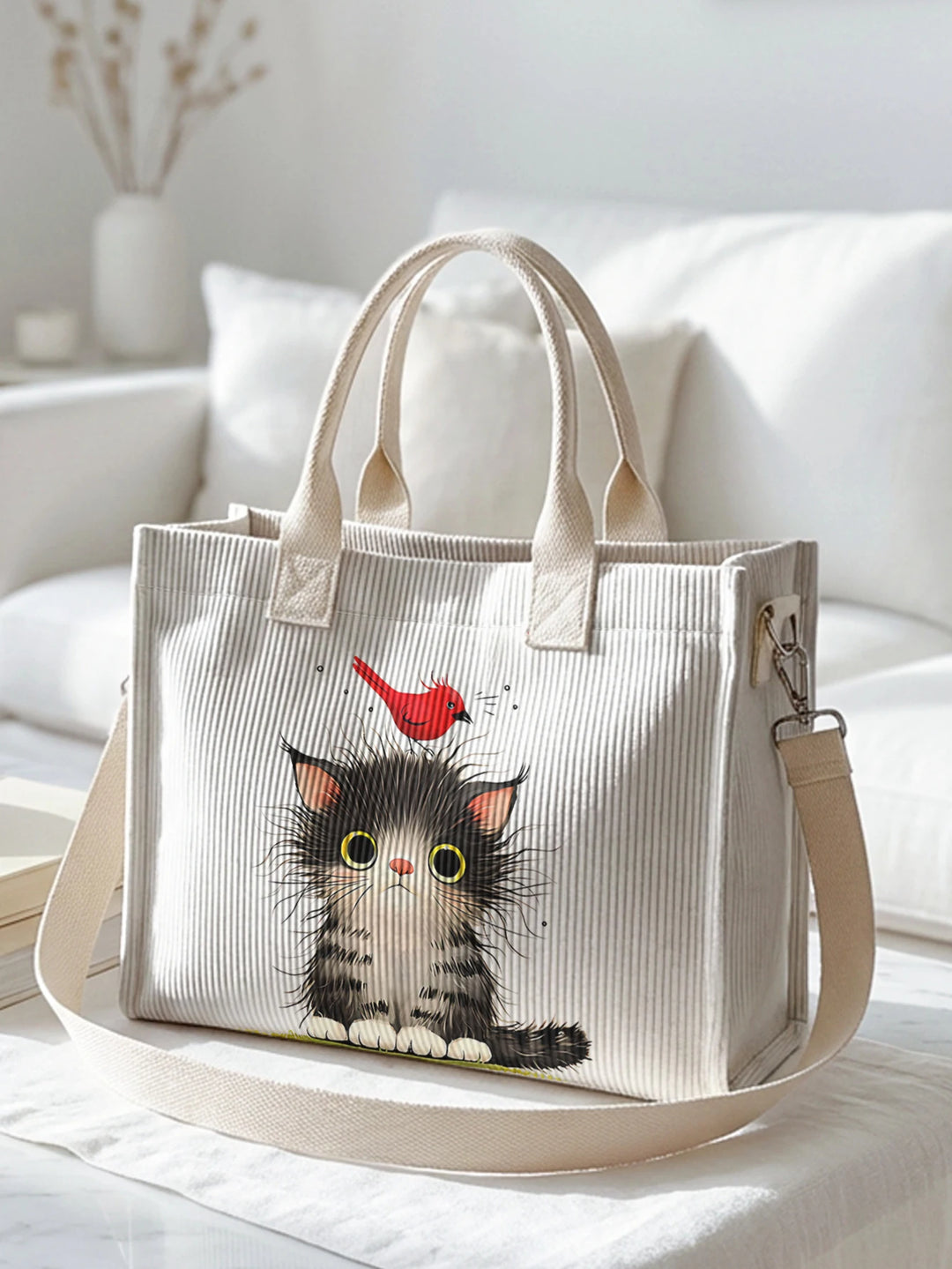 Chaton & Rouge-Gorge | Sac cabas en velours côtelé