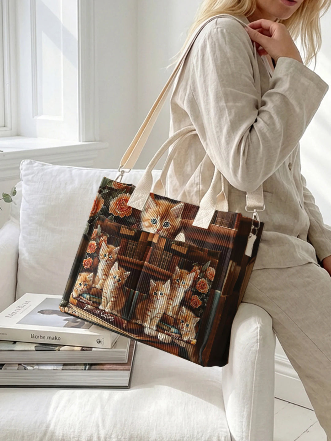 Caramel le Chat | Sac cabas en velours côtelé