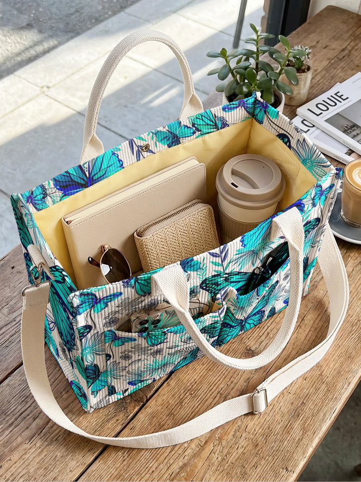 Papillons en Fleurs | Sac cabas en velours côtelé