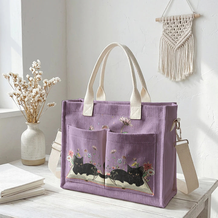 Chat Lecteur | Sac cabas en velours côtelé