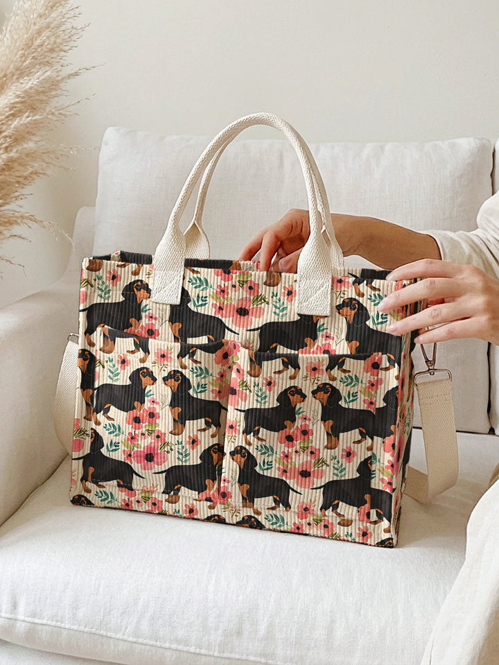 Dolly le Teckel Fleuri | Sac cabas en velours côtelé