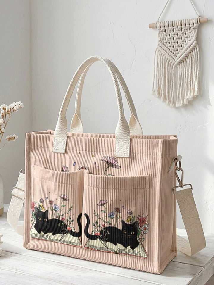 Chat Lecteur | Sac cabas en velours côtelé