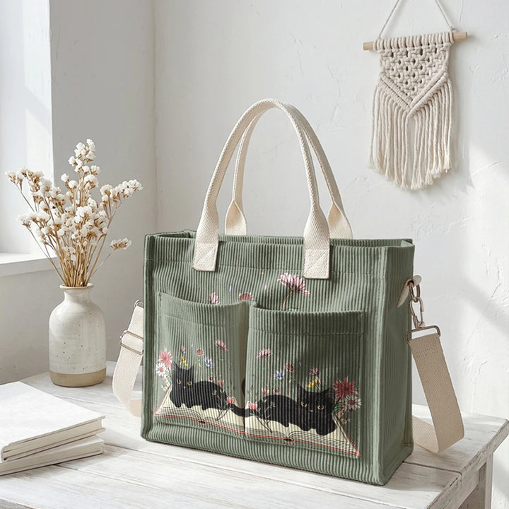 Chat Lecteur | Sac cabas en velours côtelé