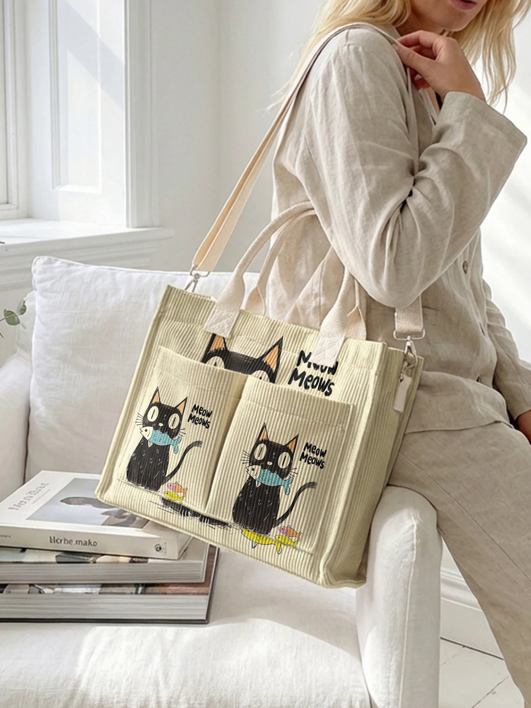 Mimi le Chat Noir | Sac cabas en velours côtelé