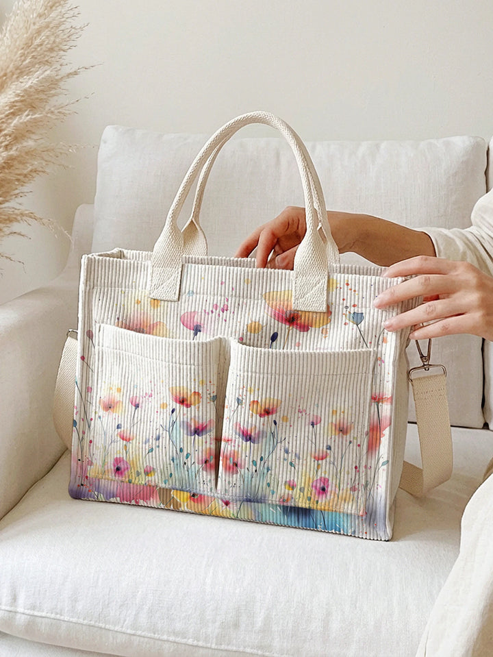 Fleurs Sauvages | Sac cabas en velours côtelé