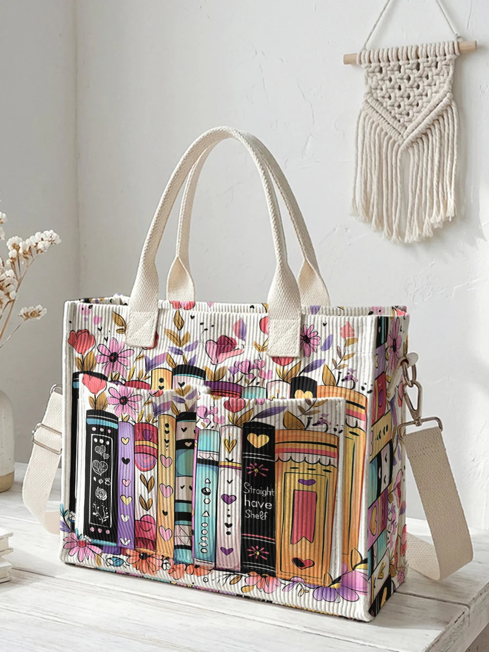 Livres & Fleurs | Sac cabas en velours côtelé